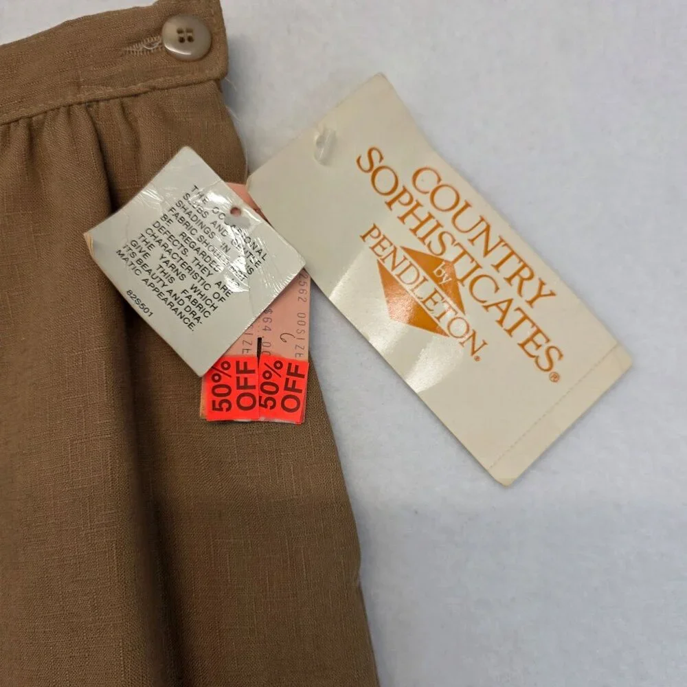 Vintage Pendleton Linen Pencil Skirt 6 Brown USA Business Academia Deadstock